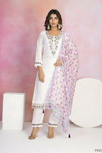 Ethnic Festive Wear Viscose Chanderi White Stitched Suit With Dupatta - Tanisha | Grocsy