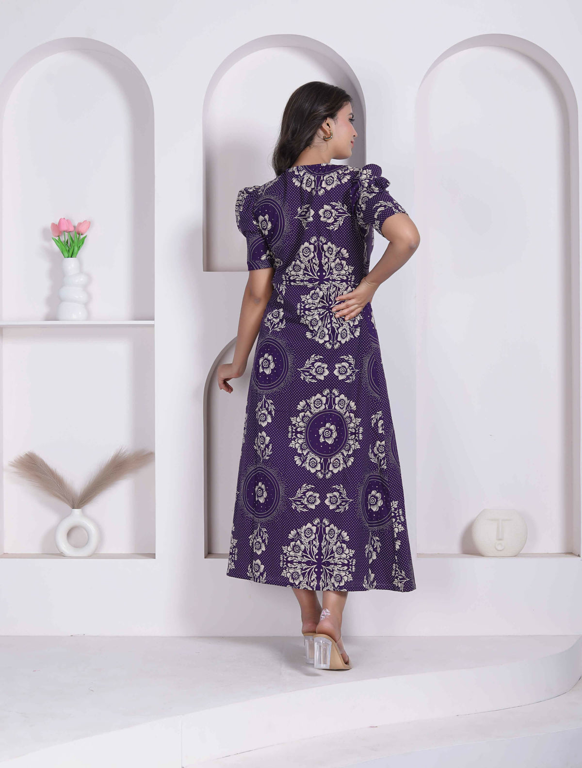 Miravan Womens Floral Printed Cotton Butterfly Maxi Dress | Grocsy