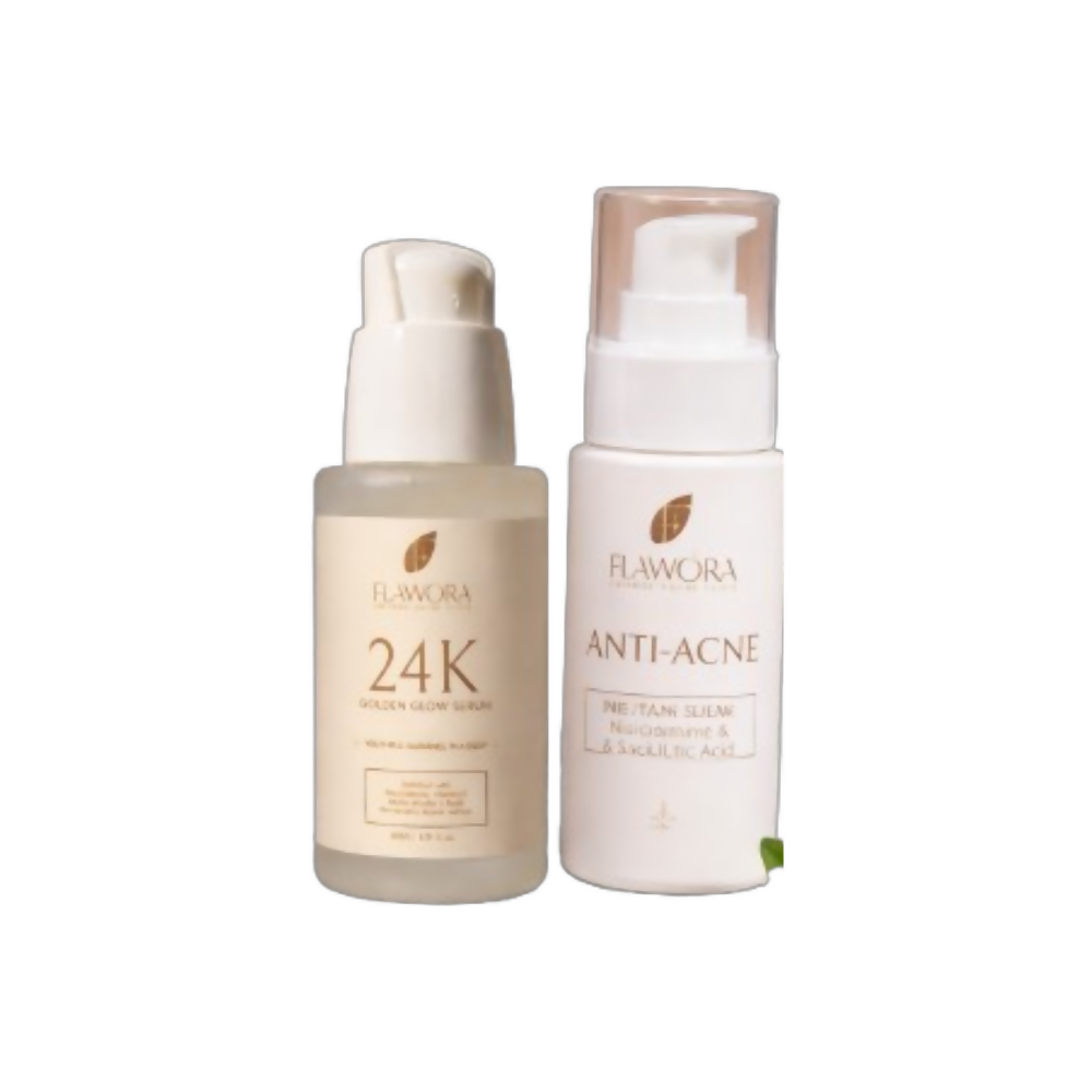 Flawora Set of Golden Glow Face Serum and Anti Acne Serum | Grocsy