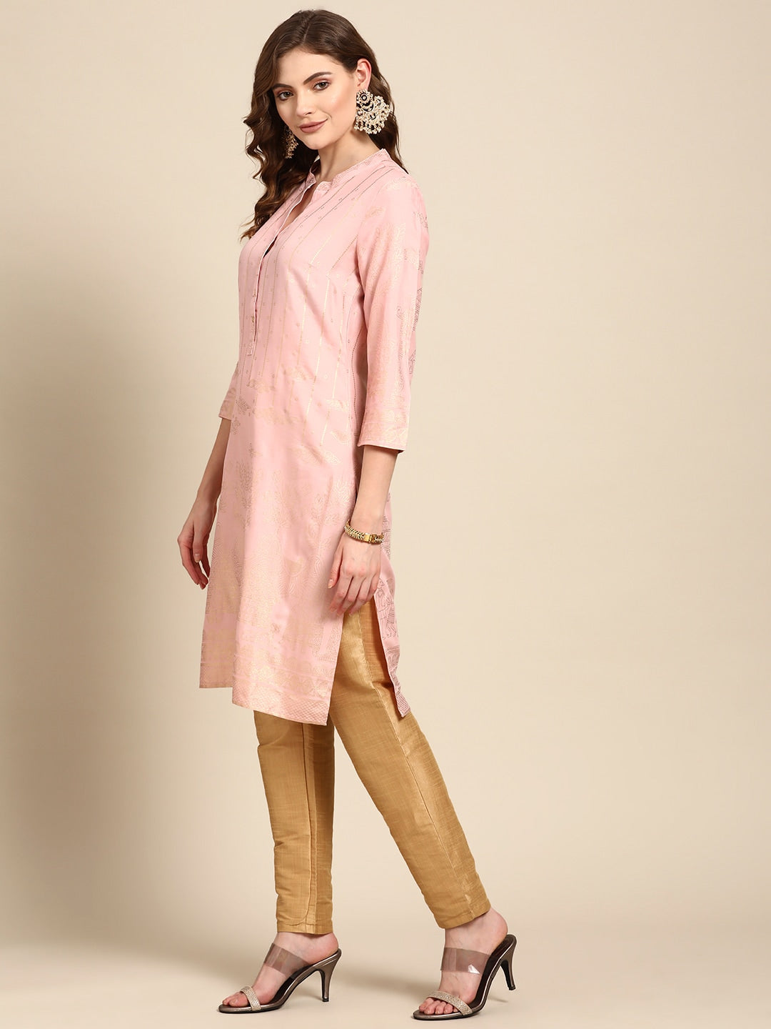 Sangria Women Pink & Yellow Ethnic Motifs Printed Kurta | Grocsy