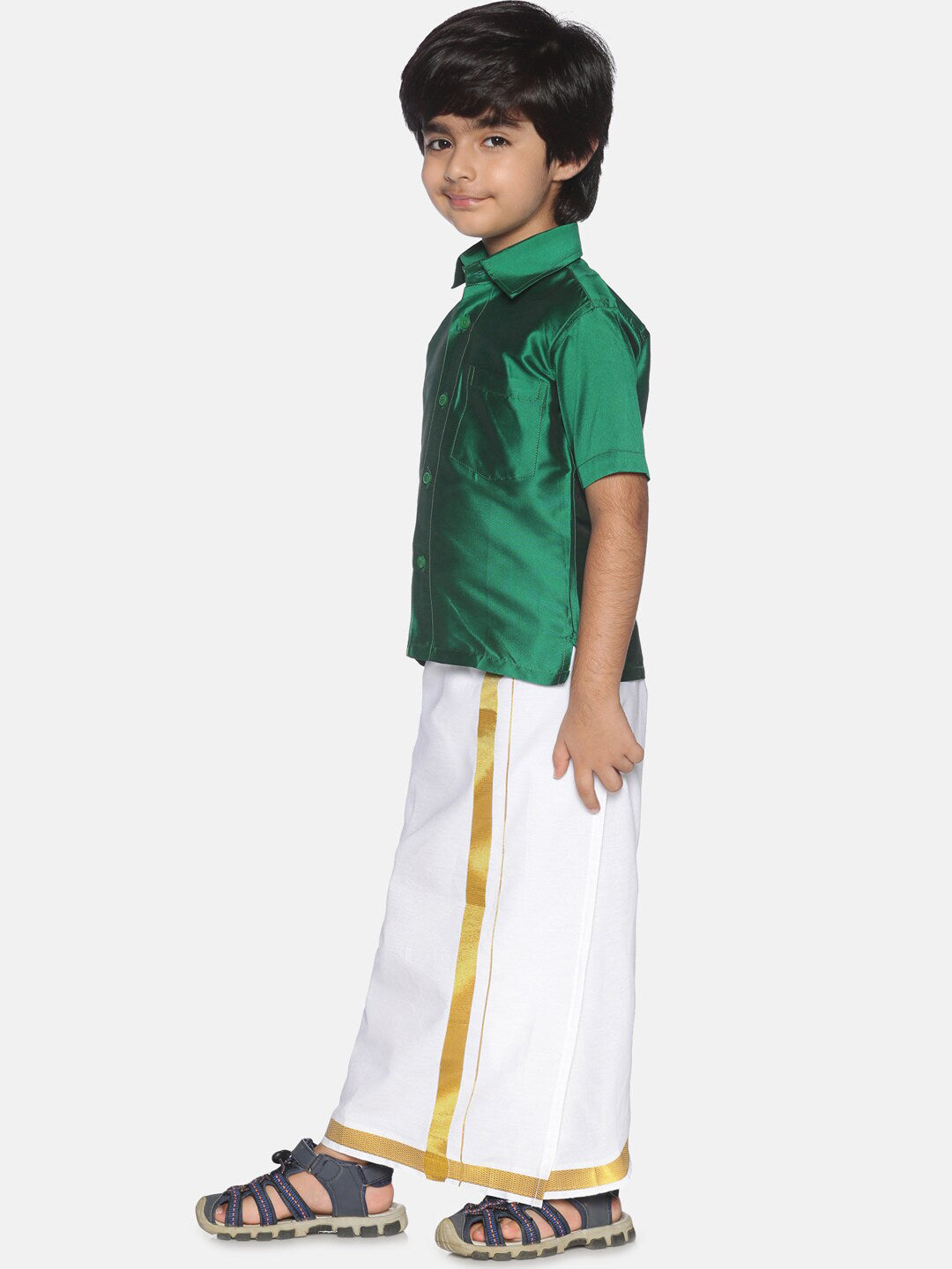 Sethukrishna Boys Green & White Solid Shirt and Dhoti Set | Grocsy