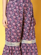 All About You Women Purple Floral Printed Regular Gotta Patti Pure Cotton Kurta with Sharara | Grocsy