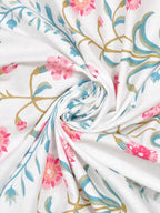 haus & kinder Blossoms Pink & White 186 TC Cotton Queen Bedsheet With 2 Pillow Covers | Grocsy