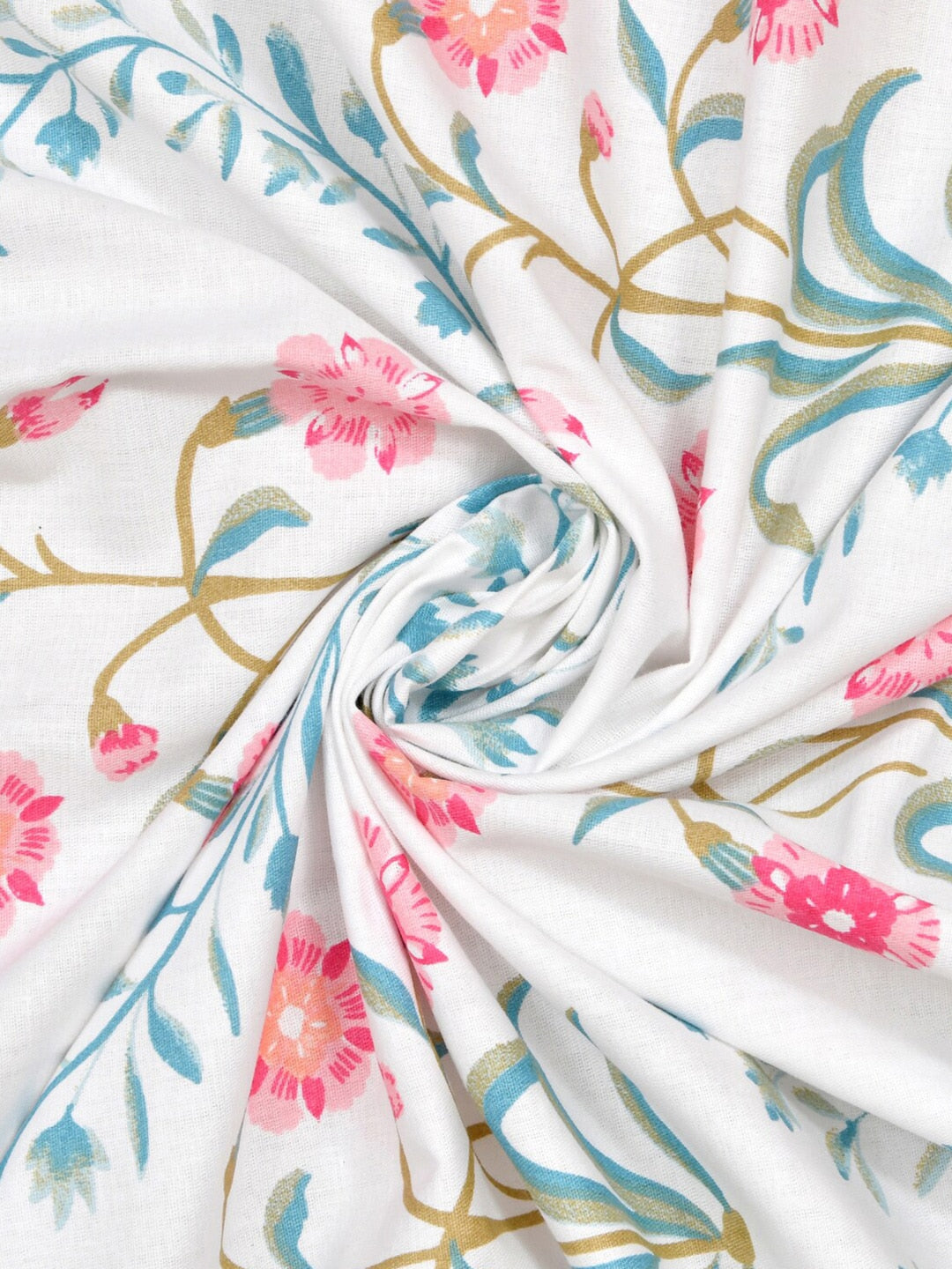 haus & kinder Blossoms Pink & White 186 TC Cotton Queen Bedsheet With 2 Pillow Covers | Grocsy