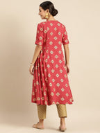 All About You Women Rust & Gold-Toned Ethnic Motifs Printed Mirror Work Kurta | Grocsy