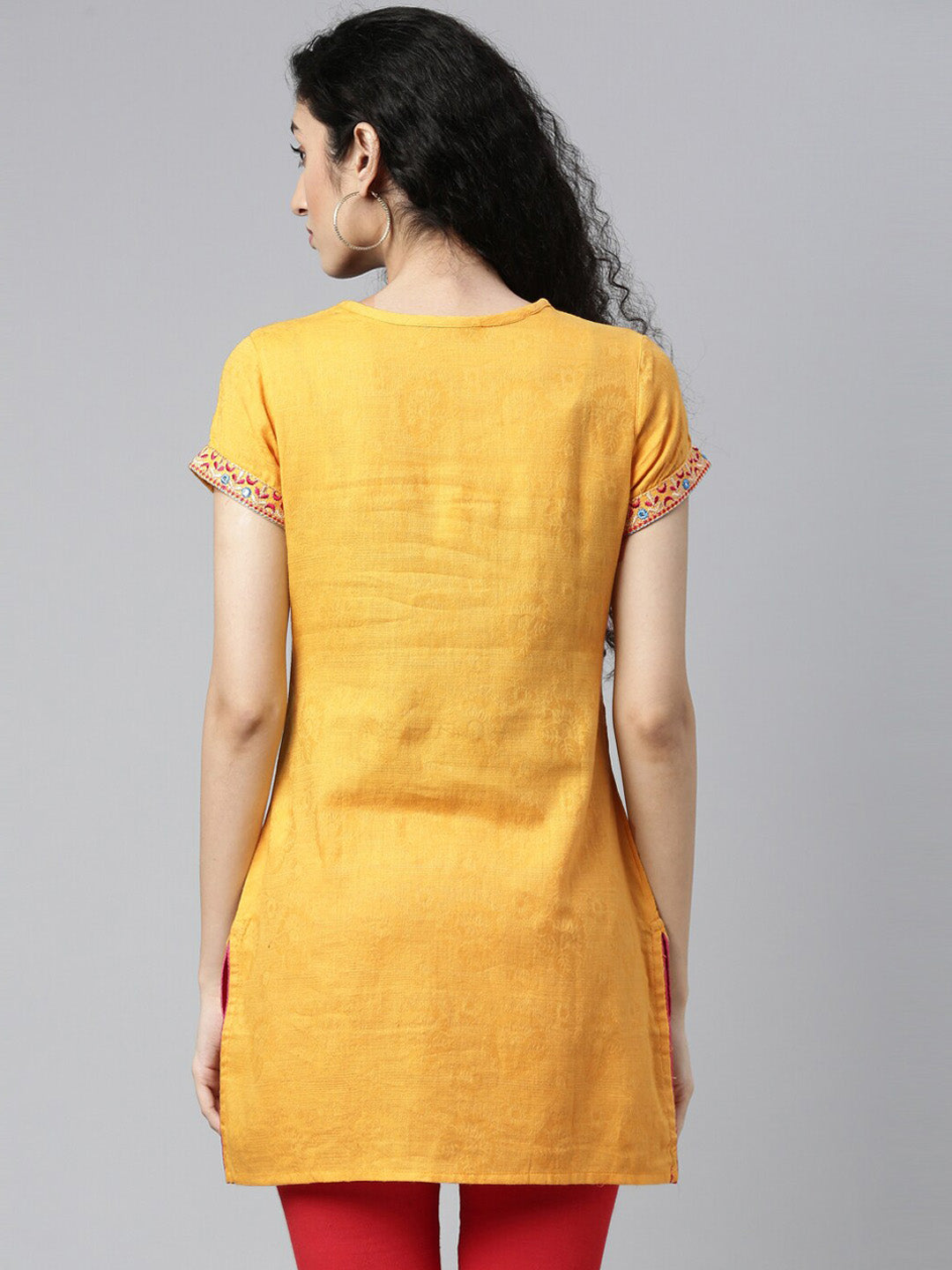 Souchii Women Yellow Embroidered Thread Work Kaftan Kurta | Grocsy