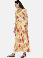Souchii Yellow Printed A-Line Kurta | Grocsy