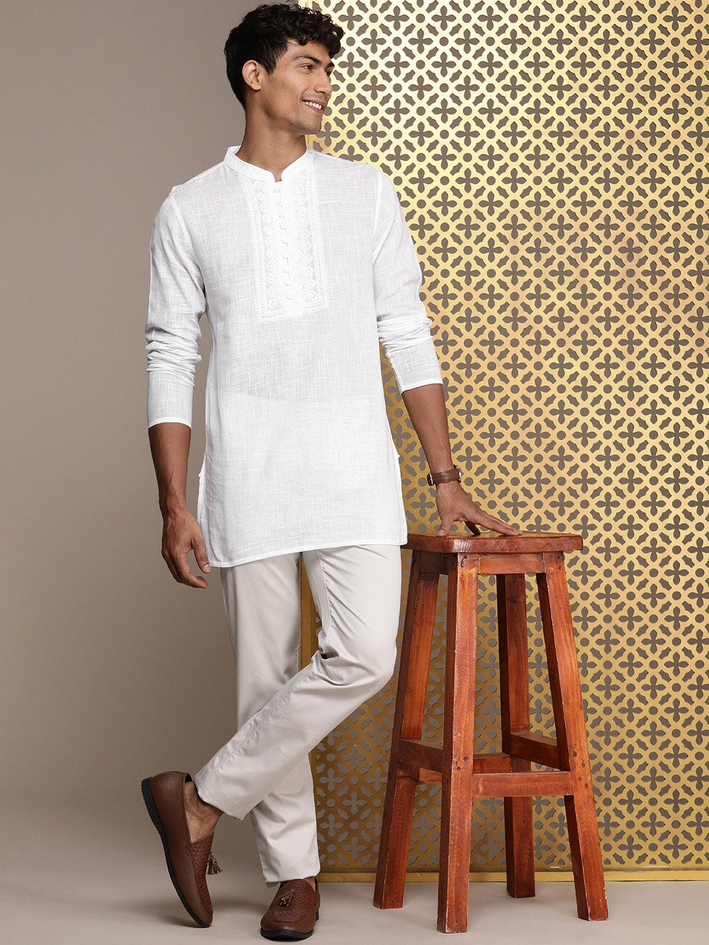 House of Pataudi Ethnic Motifs Embroidered Thread Work Pure Cotton Jashn Kurta | Grocsy
