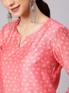 Aks Ethnic Motifs Printed Round Neck Chanderi Silk Straight Kurta | Grocsy