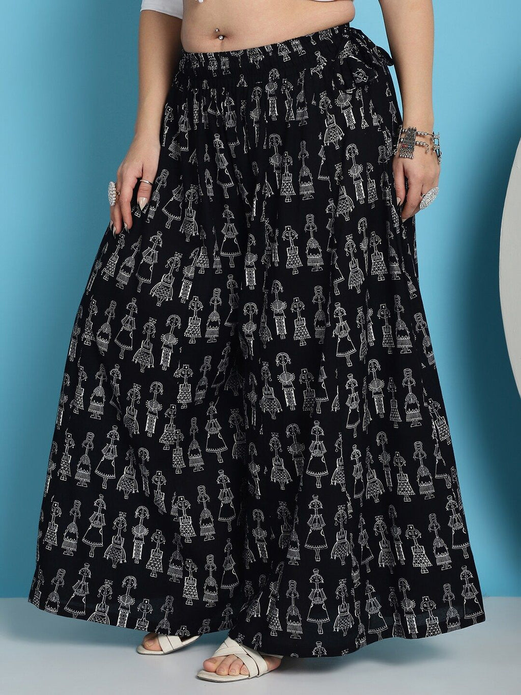 TAG 7 Ethnic Motifs Printed Pure Cotton Flared Ethnic Palazzo | Grocsy