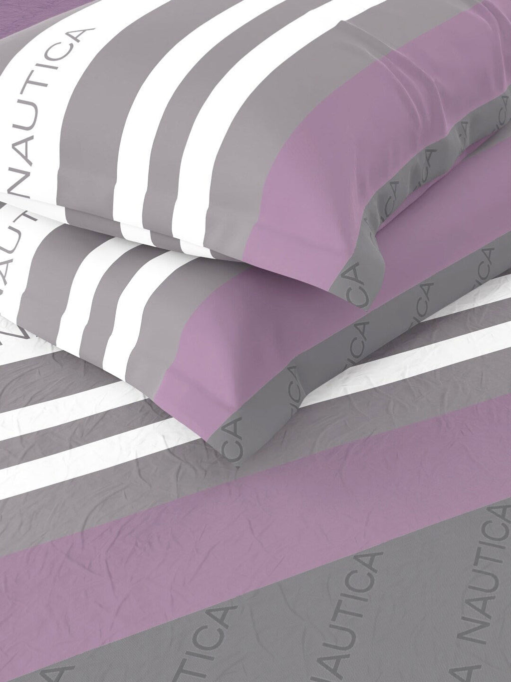 Nautica Bradford Purple & Grey Striped 160 TC Pure Cotton King Bedsheet & 2 Pillow Covers | Grocsy