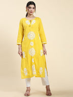 HOUSE OF KARI Embroidered Chikankari Pure Cotton Chikankari Kurta | Grocsy