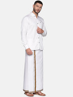 Sethukrishna Men White & Brown Solid Cotton Dhoti | Grocsy