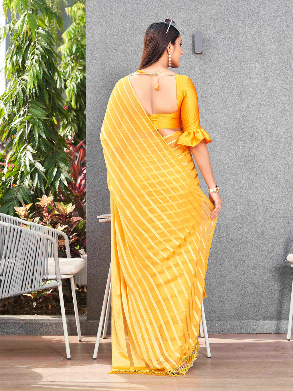 Tikhi Imli Striped Georgette Ready to Wear Saree | Grocsy