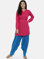 Souchii Turquoise Blue Solid Loose-Fit Patiala | Grocsy