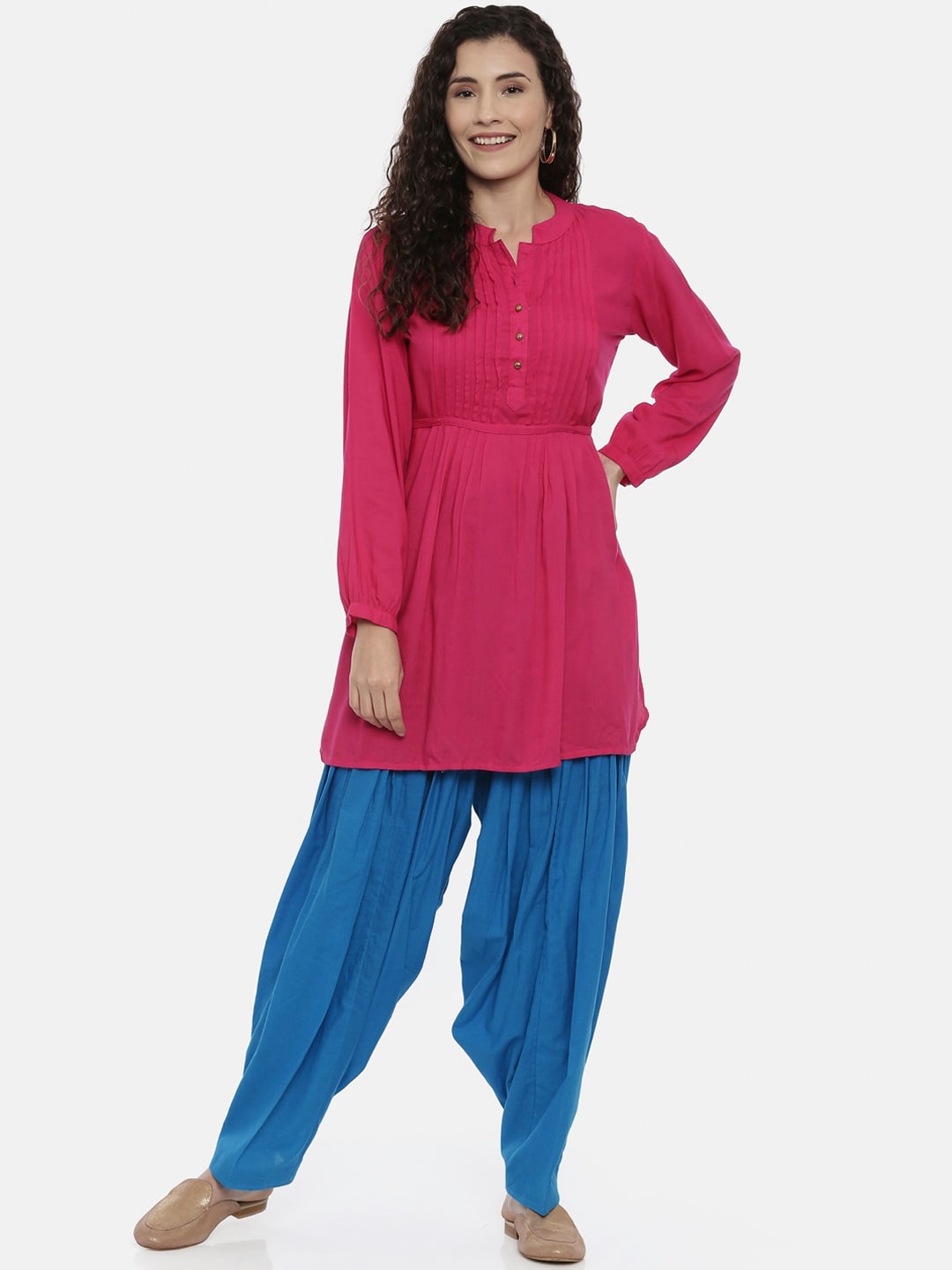 Souchii Turquoise Blue Solid Loose-Fit Patiala | Grocsy