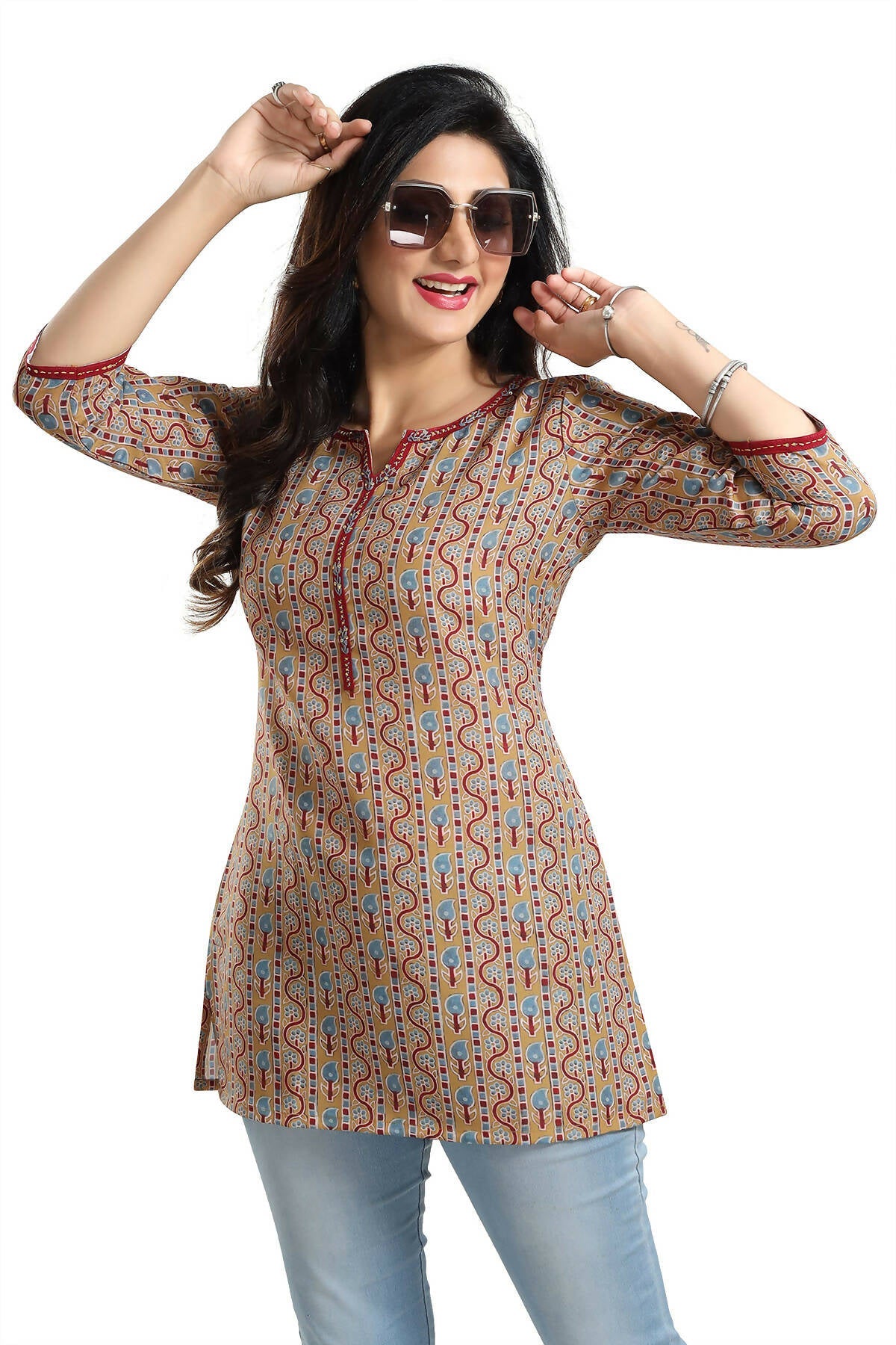 Snehal Creations Magical Mustard Rayon Short Kurti Tunic Top | Grocsy