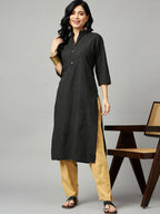 Black Chanderi Silk Texture Straight Kurta - Sabella | Grocsy