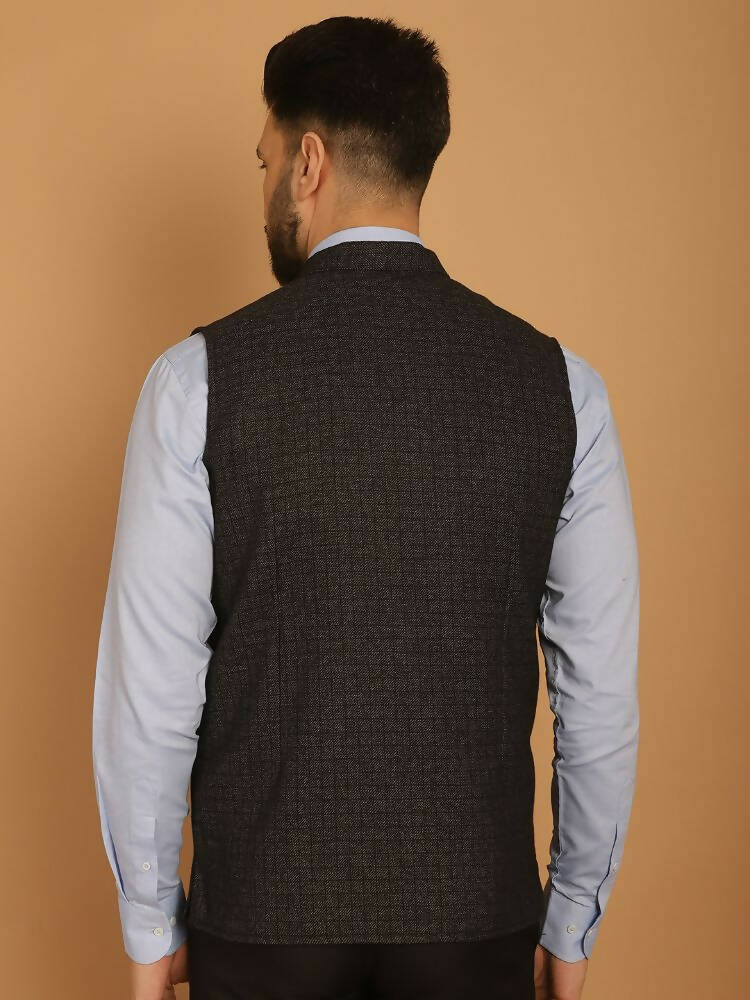 Even Apparels Pure Wool Nehru Jacket - Black | Grocsy