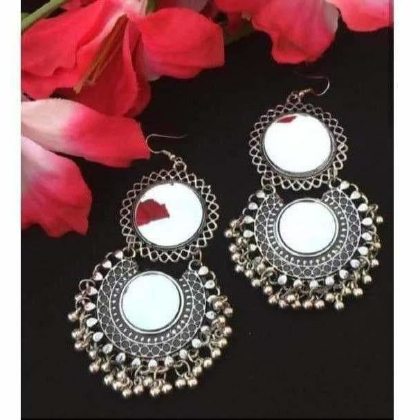 MS Fashion India Oxidised Mirror Earrings With Drops | Grocsy