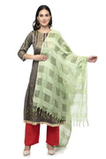 Mominos Fashion Moeza Window Design Pista Green Cotton Duppata | Grocsy