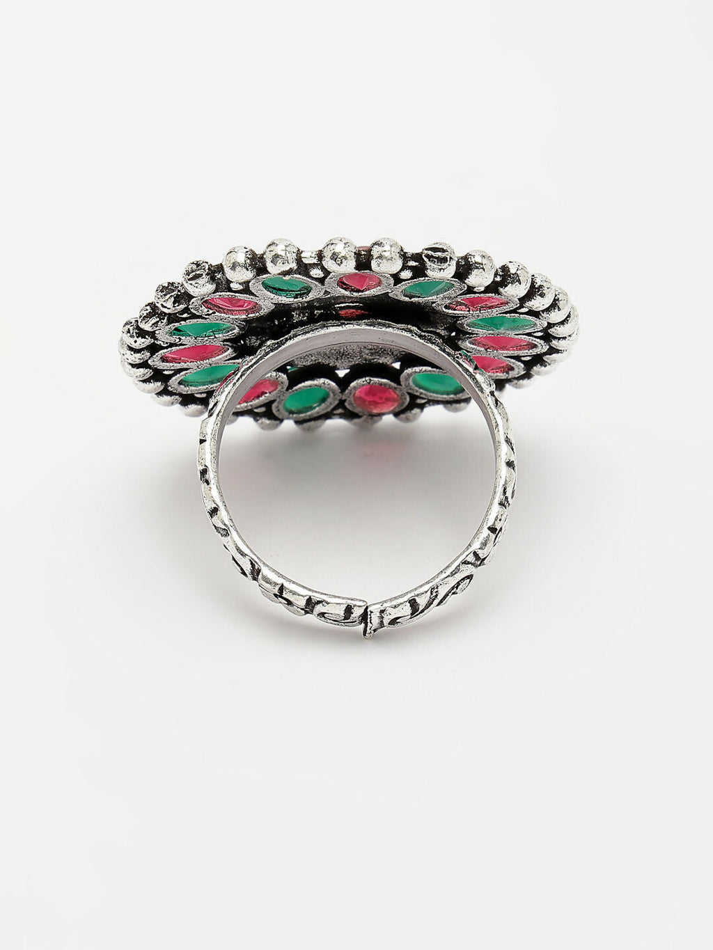 NVR Women's Multicolor Silver-Plated Circular Shape Adjustable Finger Ring | Grocsy