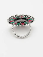 NVR Women's Multicolor Silver-Plated Circular Shape Adjustable Finger Ring | Grocsy