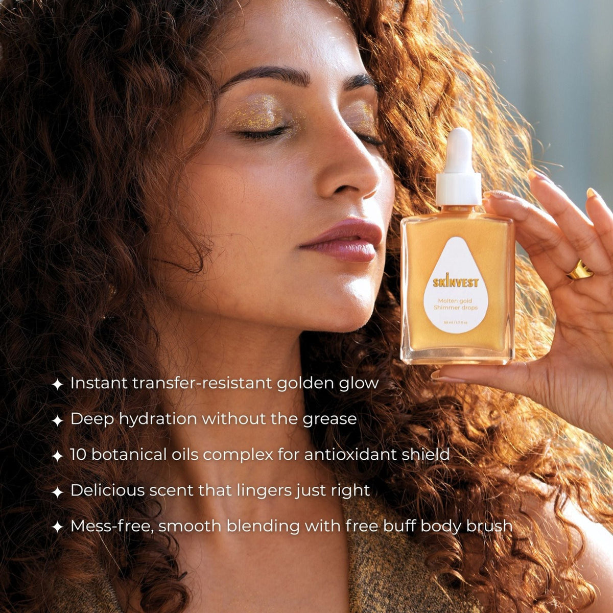 Skinvest Molten Gold Shimmer Drops With Buff Body Brush | Grocsy