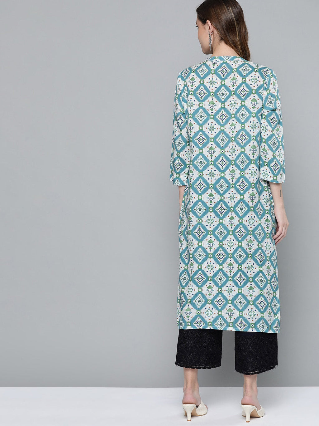 HERE&NOW Women Blue & White Ethnic Motifs Print Kurta | Grocsy