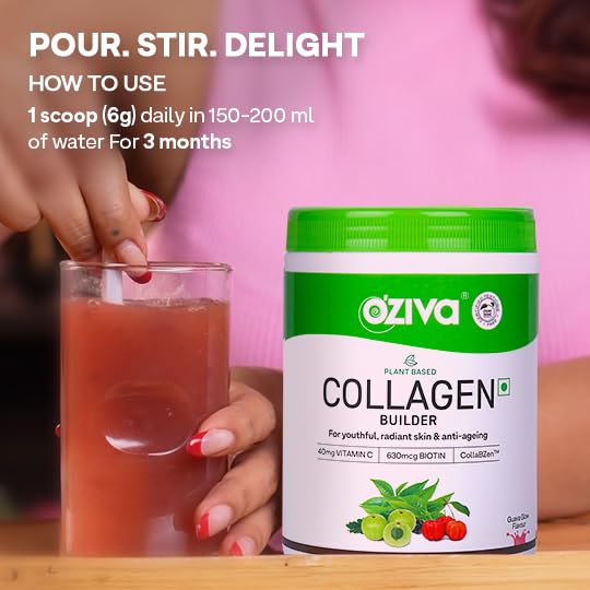 OZiva Vegan Collagen (Watermelon) with Biotin & Vitamin C For Brighter & Youthful Skin | Collagen Supplement For Women & Men | Plant Based Powder | Certified Vegan 125g + Shaker | Grocsy