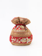 NR By Nidhi Rathi Maroon & Gold-Toned Persia Embroidered Potli Clutch | Grocsy