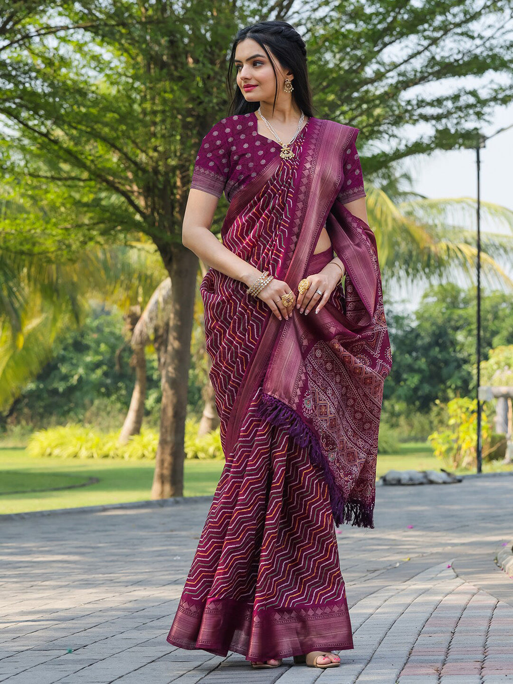 Tikhi Imli Leheriya Printed Zari Ready to Wear Saree | Grocsy