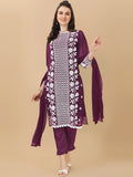 HERE&NOW Floral Embroidered Chikankari Kurta with Trousers & Dupatta | Grocsy