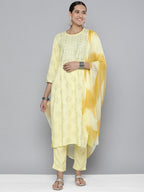 HERE&NOW Women Embroidered Kurta with Trousers & Dupatta | Grocsy