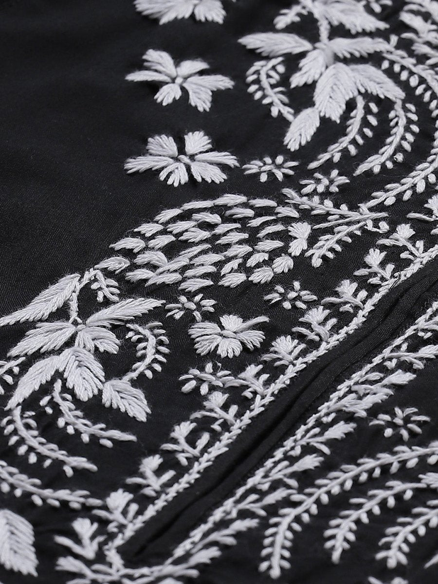 ADA Women Black & White Chikankari Embroidered Straight Sustainable Handloom Kurta | Grocsy