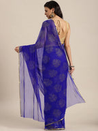 Saree Mall Blue & Gold-Toned Ethnic Motifs Sarees | Grocsy