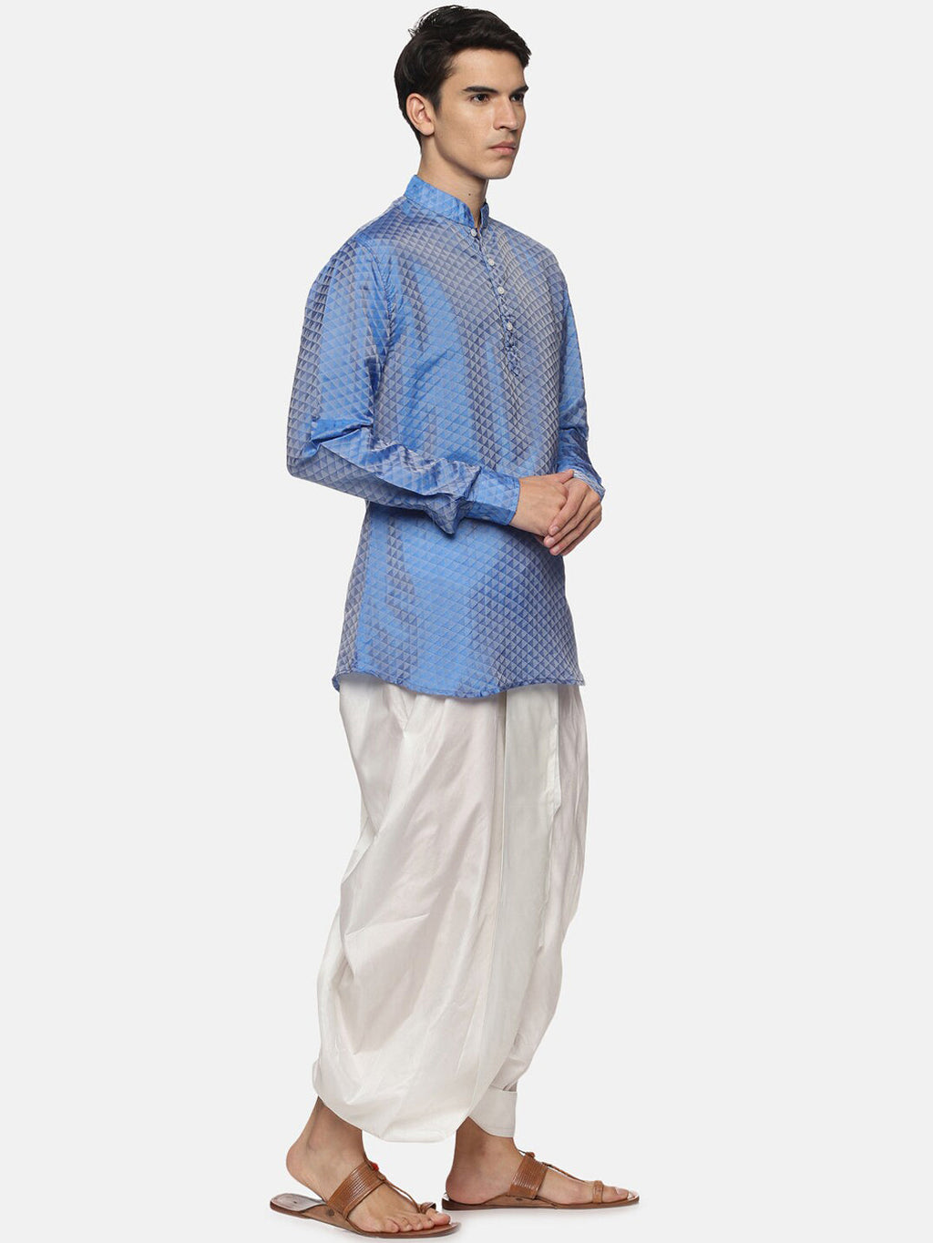 Sethukrishna Men Blue Striped Angrakha Kurti with Dhoti Pants | Grocsy
