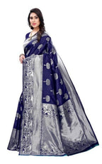 Vamika Banarasi Jacquard Weaving Blue Saree (AMEE BLUE) | Grocsy