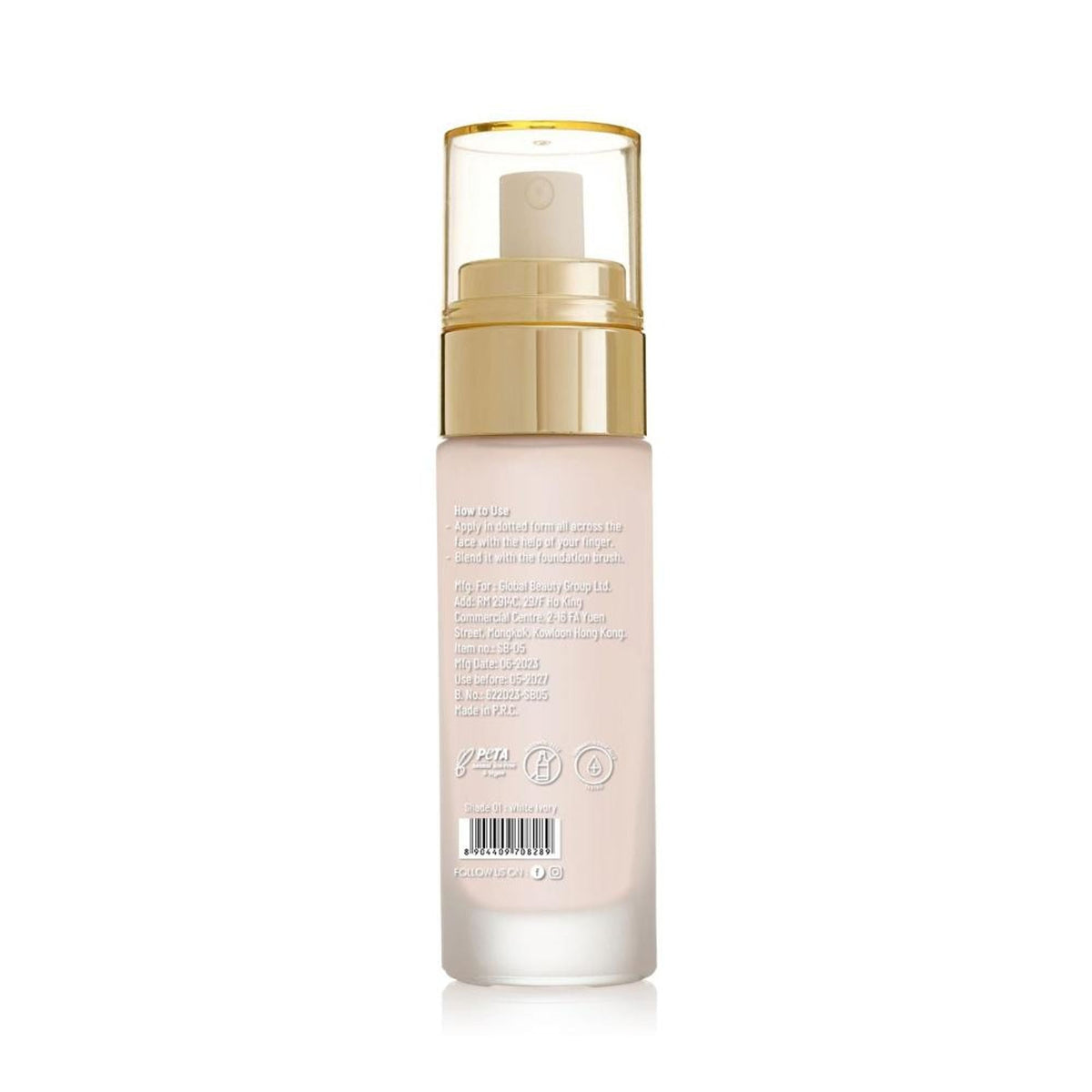 Swiss Beauty High Performance Foundation With Vitamin C & Niacinamide Light-Weight - 01 White Ivory | Grocsy