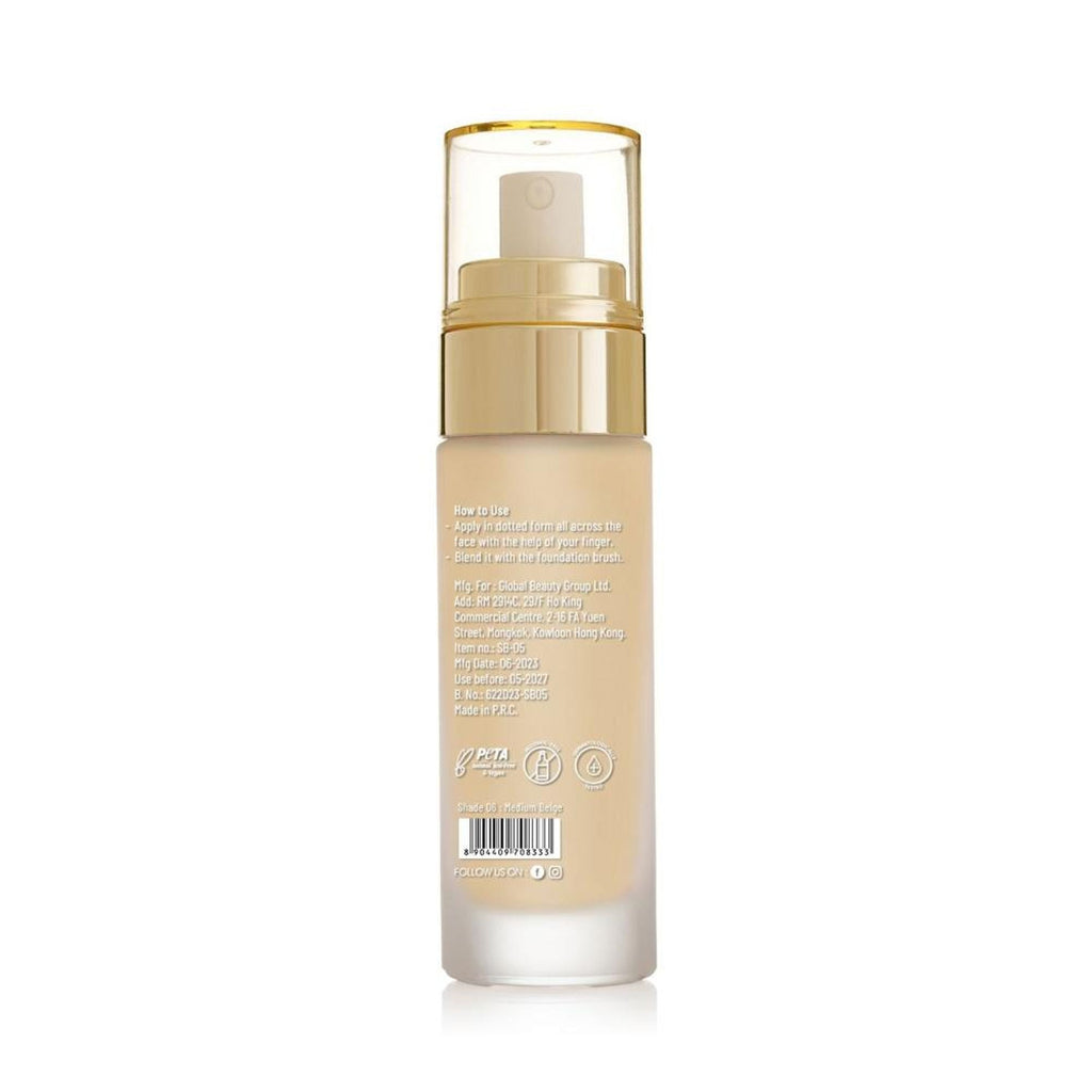Swiss Beauty High Performance Foundation With Vitamin C & Niacinamide Light-Weight - 06 Medium Beige | Grocsy