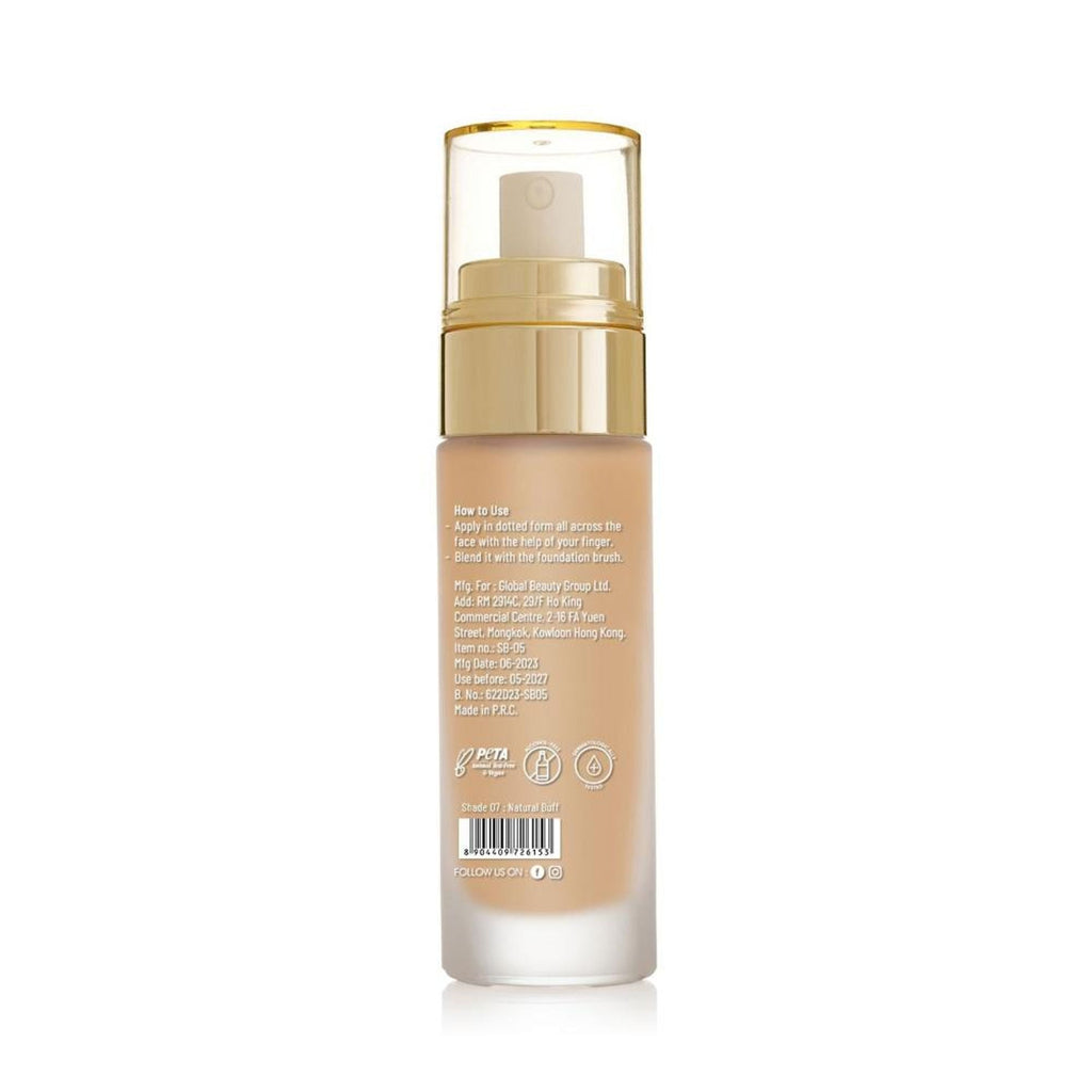Swiss Beauty High Performance Foundation With Vitamin C & Niacinamide Light-Weight - 07 Natural Buff | Grocsy