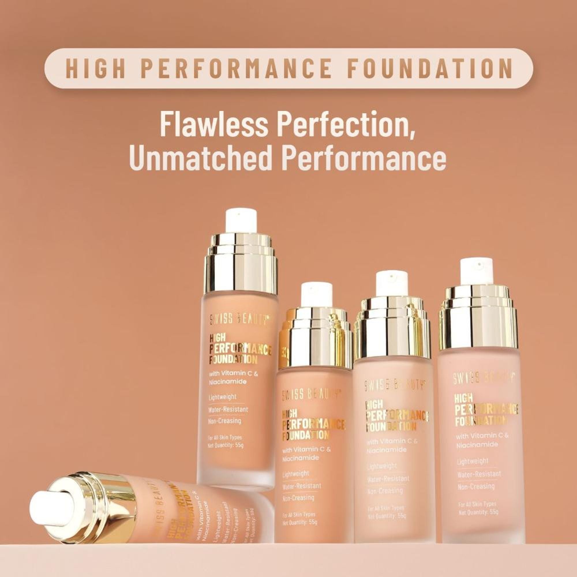 Swiss Beauty High Performance Foundation With Vitamin C & Niacinamide Light-Weight - 07 Natural Buff | Grocsy