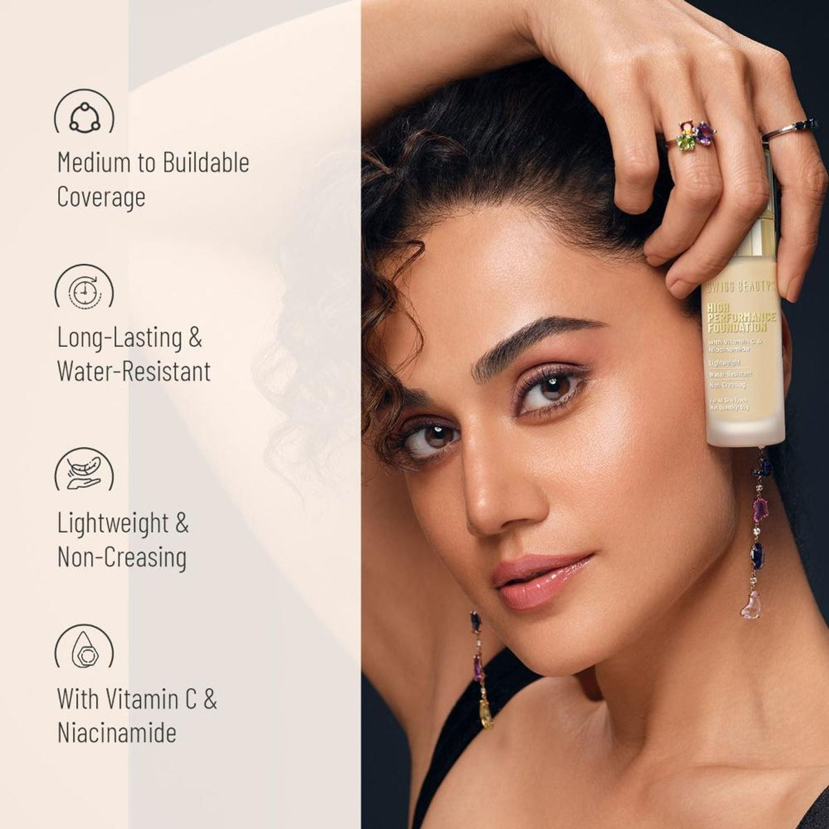 Swiss Beauty High Performance Foundation With Vitamin C & Niacinamide Light-Weight - 07 Natural Buff | Grocsy