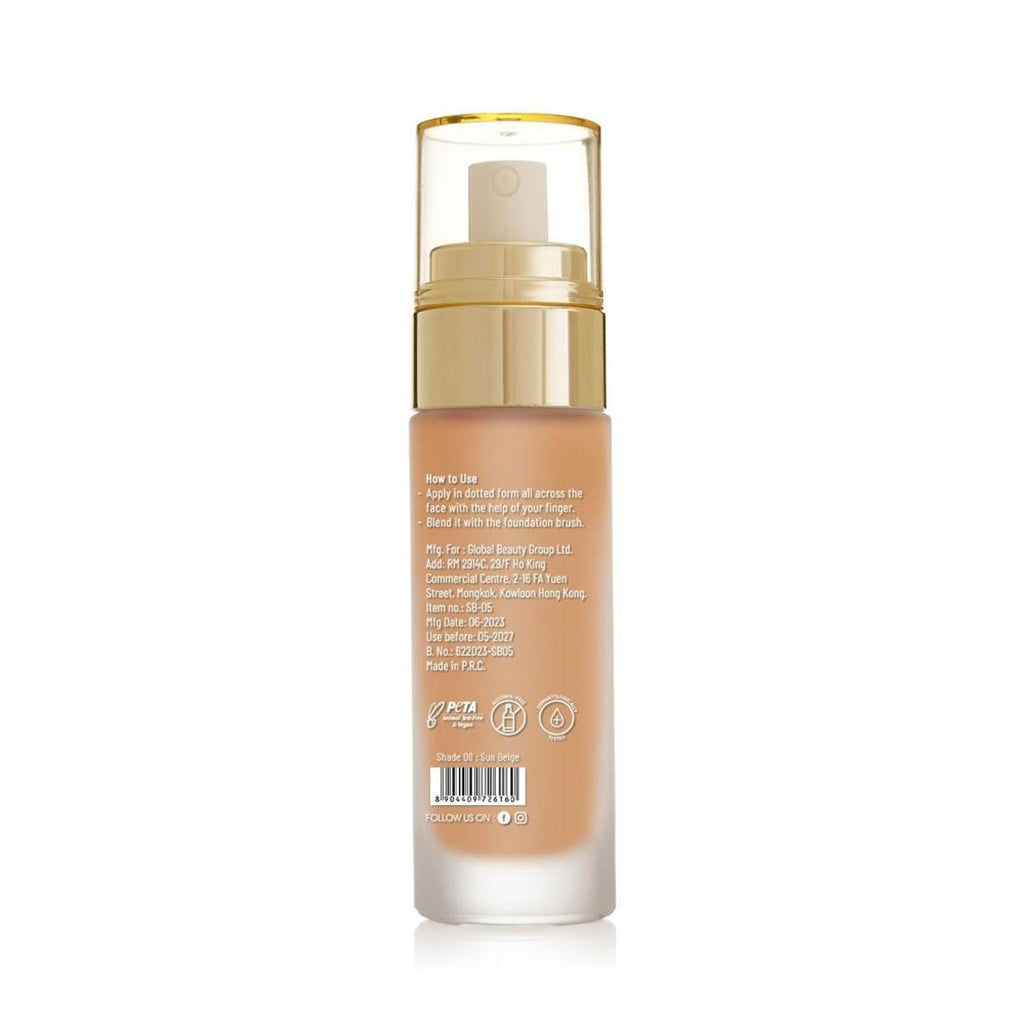 Swiss Beauty High Performance Foundation With Vitamin C & Niacinamide Light-Weight - 08 Sun Beige | Grocsy