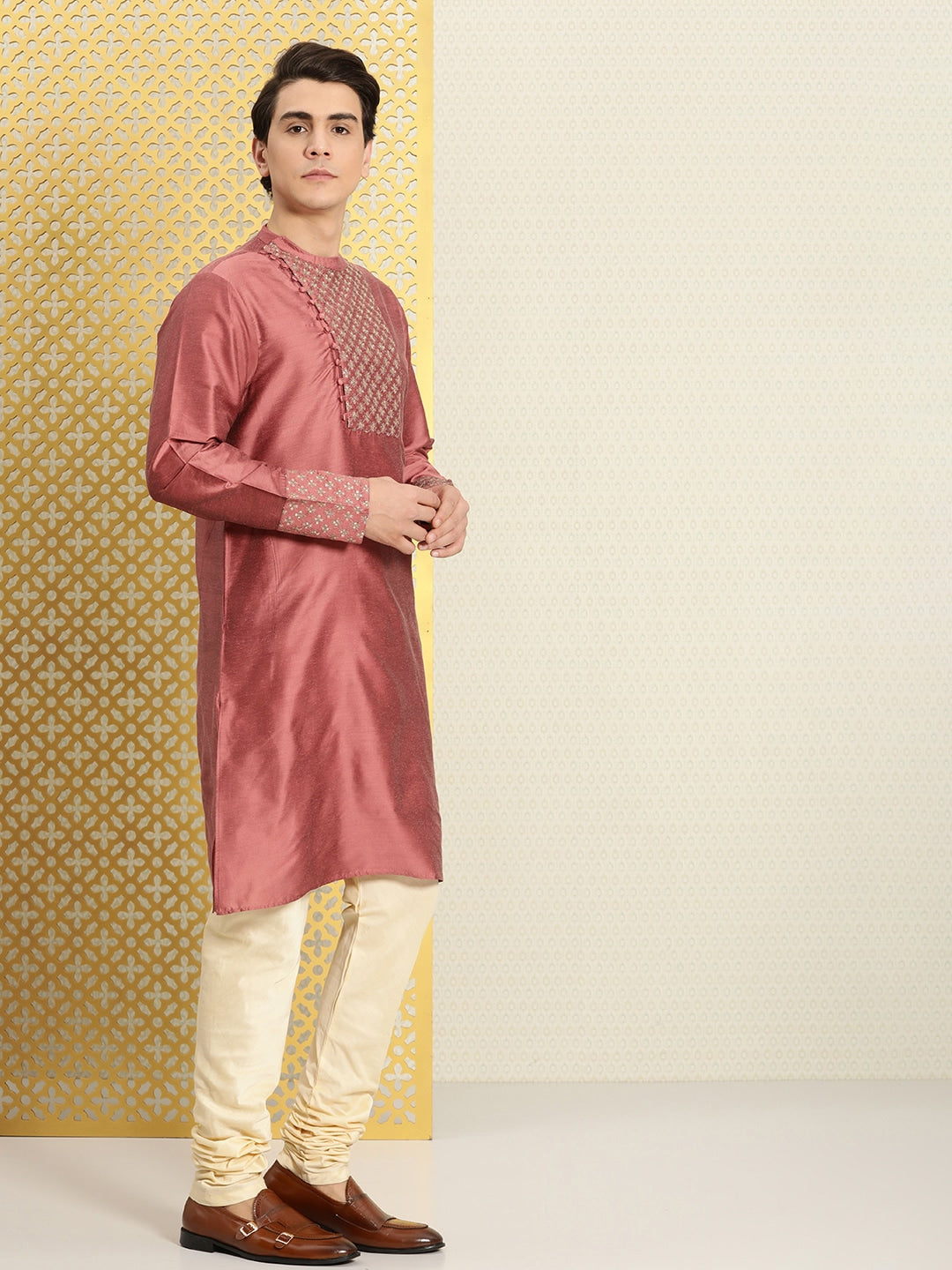 House of Pataudi Men Yoke Design Angrakha Jashn Kurta | Grocsy