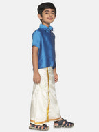 Sethukrishna Blue & White Shirt with Dhoti Set For Boys | Grocsy