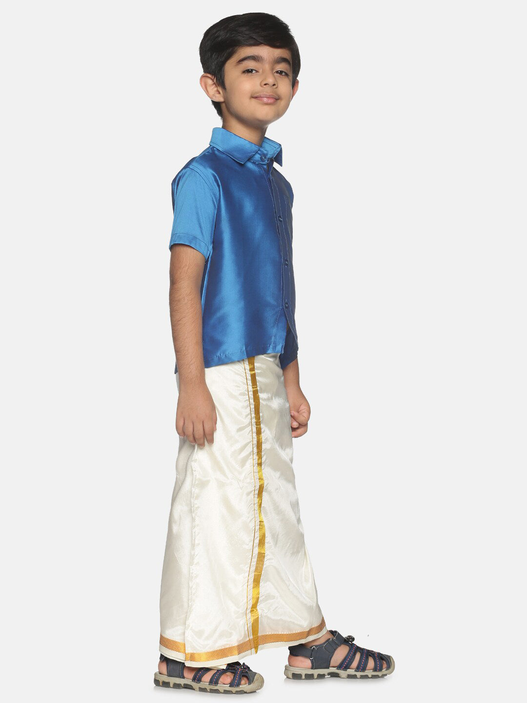 Sethukrishna Blue & White Shirt with Dhoti Set For Boys | Grocsy