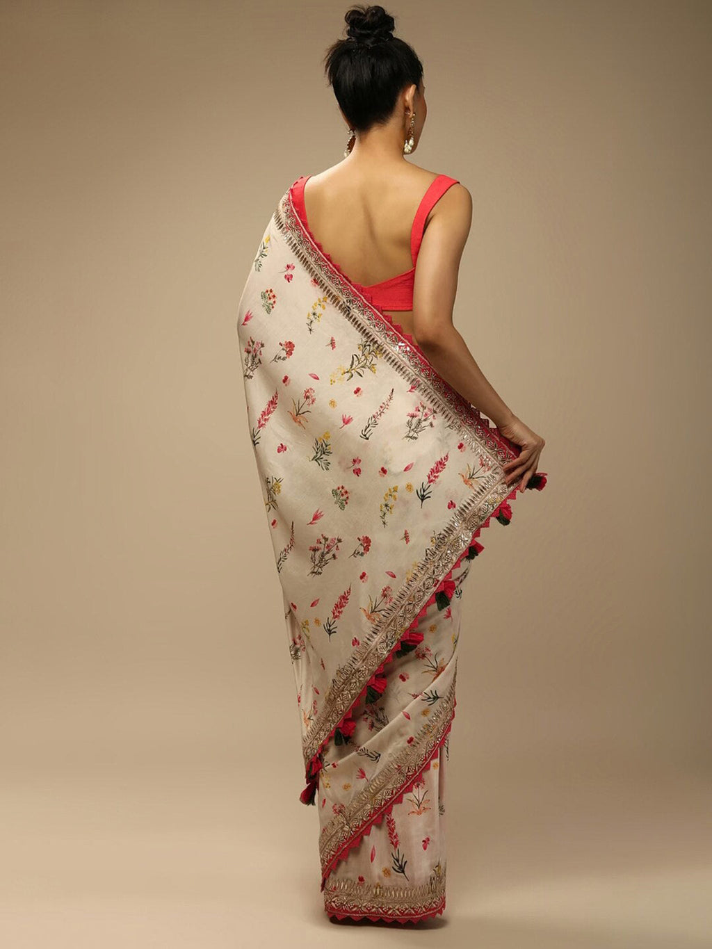 Sangria Floral Embellished Chiffon Saree | Grocsy