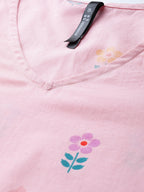 HERE&NOW Women Pink & Purple Floral Print Pure Cotton Straight Kurta | Grocsy