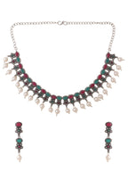 NVR Women Silver-Plated Stone Studded Oxidised Silver Jewellery Set | Grocsy